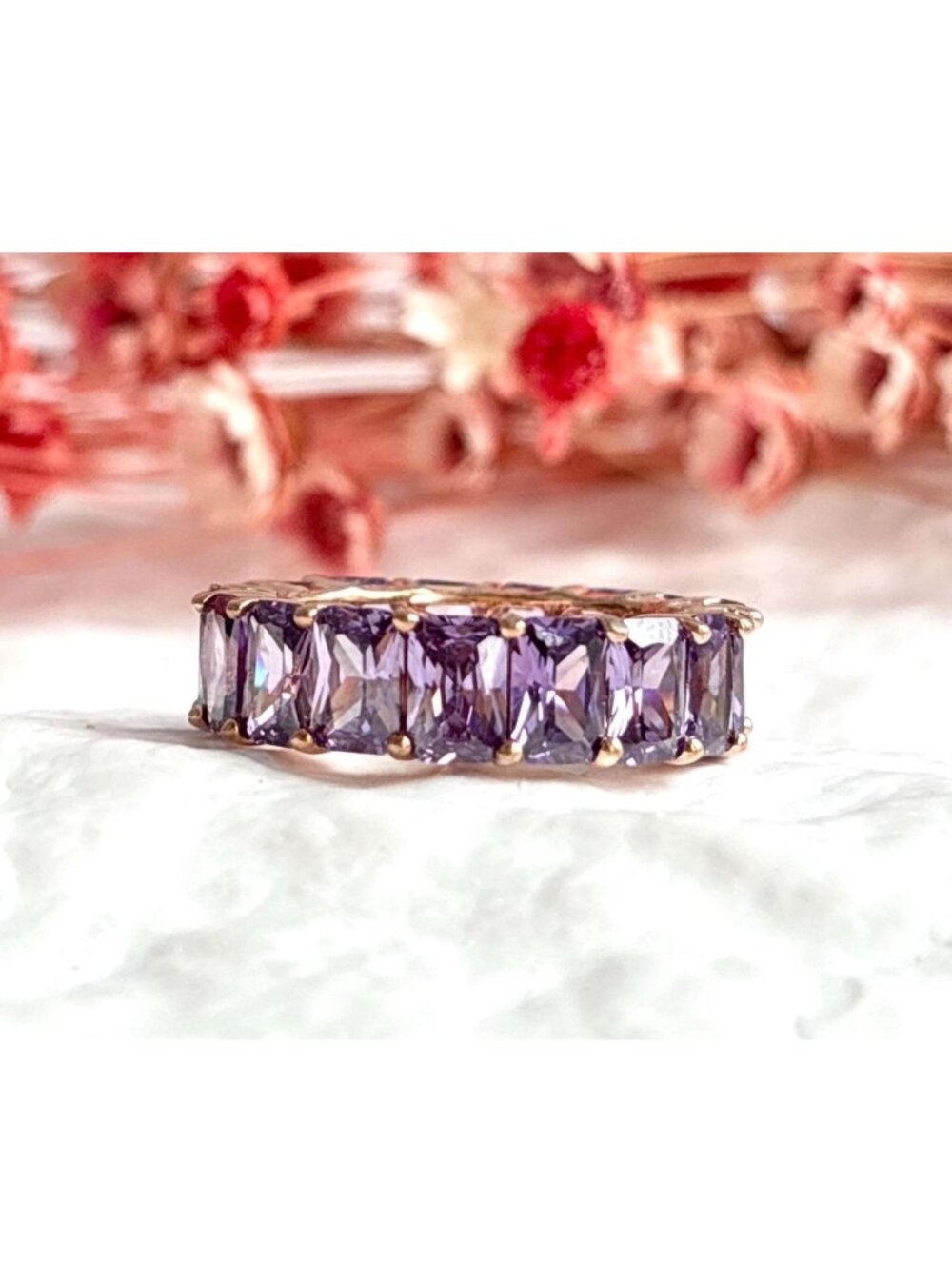 Amethyst Gemstone Gold Overlay Sterling Silver 925 Vintage Ring - sz 7